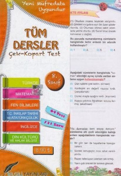 Bilgili 8 Sınıf Tüm Dersler Yaprak Test