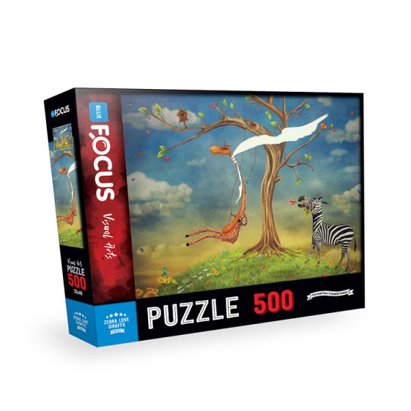 Blue Focus Zebra Loving Giraffes Zebranın Aşkı Zürafa  Puzzle 500 Parça