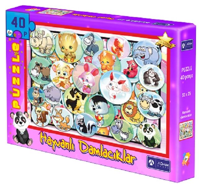 Hayvanlı Damlacıklar 40 Parça Puzzle 33x25