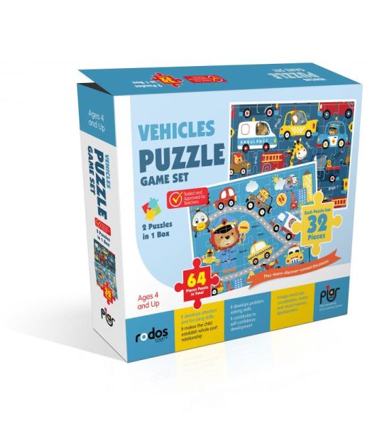 Vehicles Puzzle Game Set  2 Puzzles in 1 Box  64 Pieces Puzzle in Total  Ages 4+