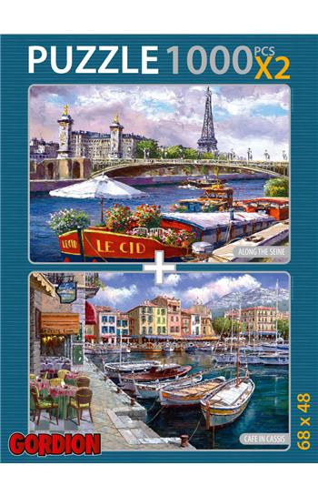 Along The Seine + Cafe In Cassis  2x1000 Parça Puzzle 40139