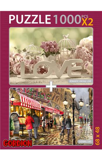 Romantic Vintage Love + Evening Cafe  2x1000 Parça Puzzle 40142