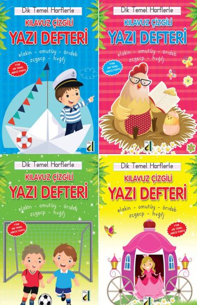 Dik Temel Harflerle Kılavuz Çizgili Yazı Defteri Orta Boy