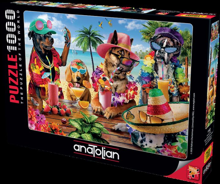 Anatolian Tropikal Parti Dogs Drinking Smoothies on a Tropical Beach 1000 Parça Puzzle