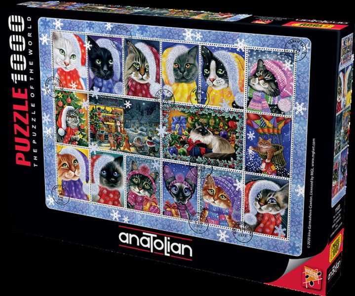 Anatolian Yeni Yıl Kedileri Christma Cat Stamp Collection 1000 Parça Puzzle