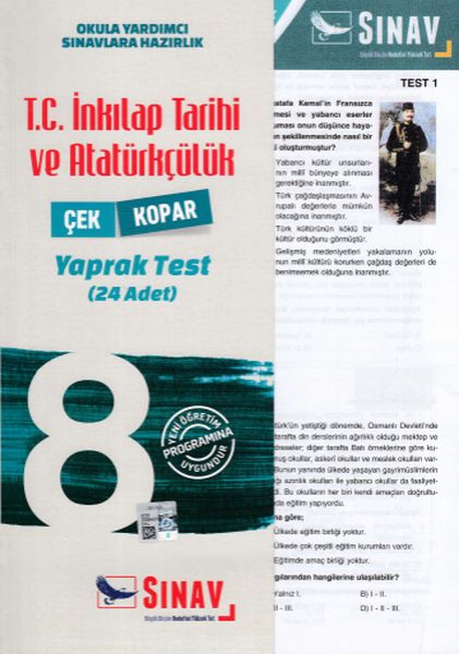 Sınav 8 Sınıf TC İnkılap Tarihi ve Atatürkçülük Çek Kopar Yaprak Test Yeni