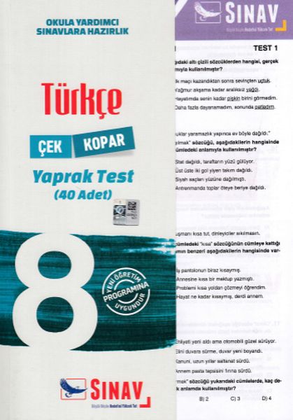 Sınav 8 Sınıf Türkçe Çek Kopar Yaprak Test Yeni