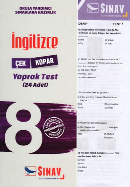 Sınav 8 Sınıf İngilizce Çek Kopar Yaprak Test Yeni