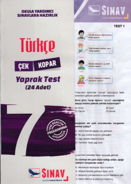 Sınav 7 Sınıf Türkçe Çek Kopar Yaprak Test Yeni