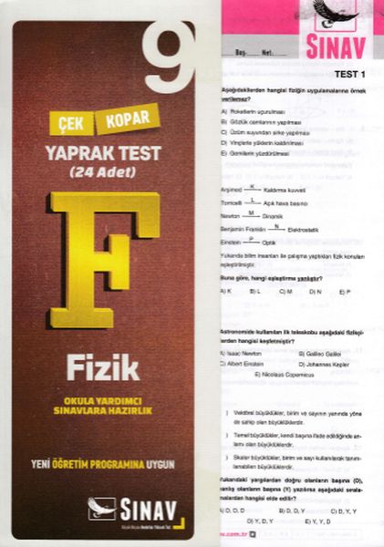 Sınav 9 Sınıf Fizik Çek Kopar Yaprak Test Yeni