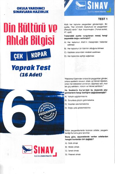 Sınav 6 Sınıf Din Kültürü ve Ahlak Bilgisi Yaprak Test Yeni