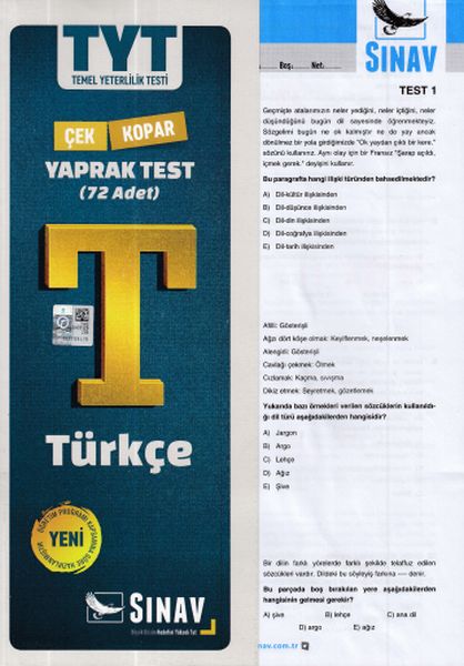 Sınav TYT Türkçe Yaprak Testi Yeni