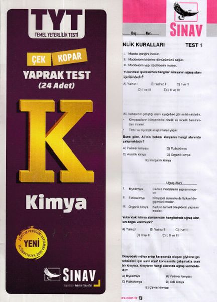 Sınav TYT Kimya Yaprak Test Yeni