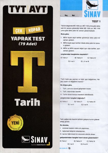 Sınav TYTAYT Tarih Yaprak Test Yeni