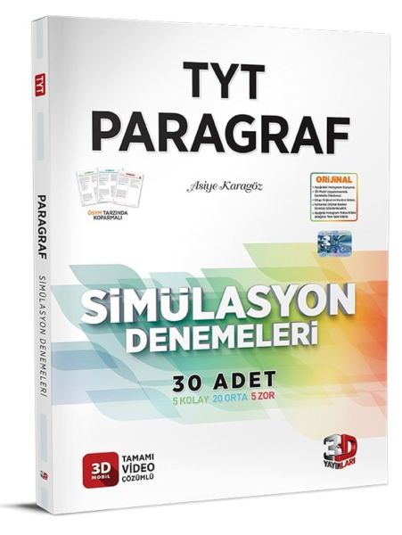 3D Yayınları TYT Paragraf Tamamı Video Çözümlü Simülasyon Denemeleri