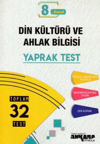 Ankara 8 Sınıf Din Kültürü ve Ahlak Bilgisi Yaprak Test Yeni