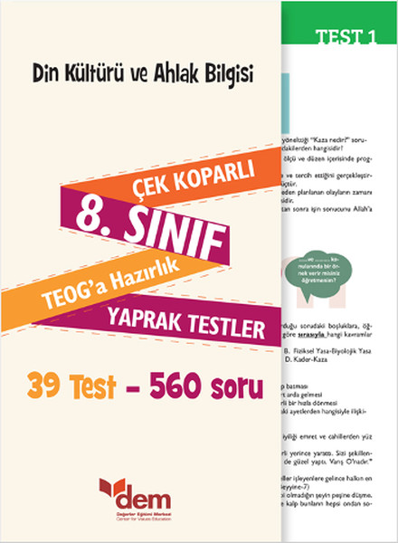 Din Kültürü ve Ahlak Bilgisi 8 Sınıf Çek KoparlıTEOGa Hazırlık Yaprak Testler