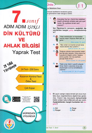 Adım Adım Işıklı 7 Sınıf Din Kültürü ve Ahlak Bilgisi Yaprak Test