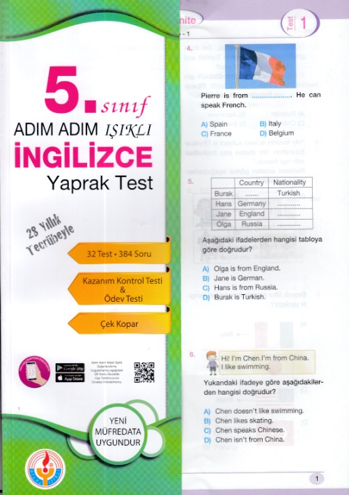 Adım Adım Işıklı 5 Sınıf İngilizce Yaprak Test