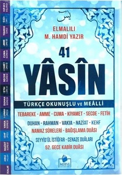 41 Yasin Türkçe Okunuşlu ve MealliMavi Kapak Orta Boy