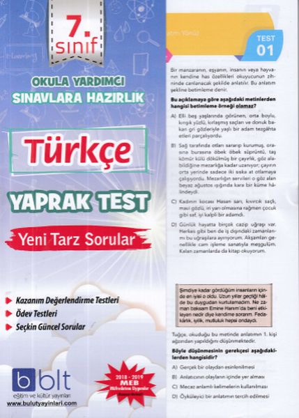 Bulut 7 Sınıf Türkçe Yaprak Test Yeni