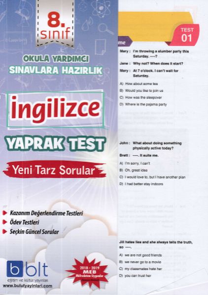 Bulut 8Sınıf İngilizce Yaprak Test Yeni