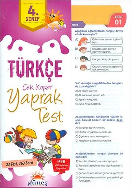 Güneş 4Sınıf Türkçe Çek Kopar Yaprak Test