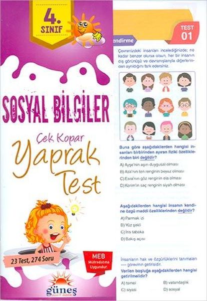 Güneş 4Sınıf Sosyal Bilgiler Çek Kopar Yaprak Test