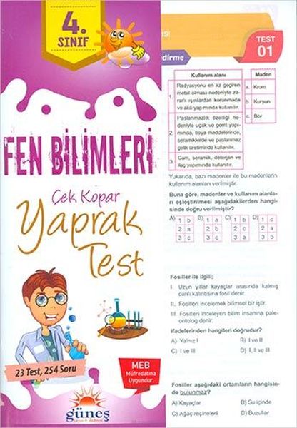 Güneş 4Sınıf Fen Bilimleri Çek Kopar Yaprak Test