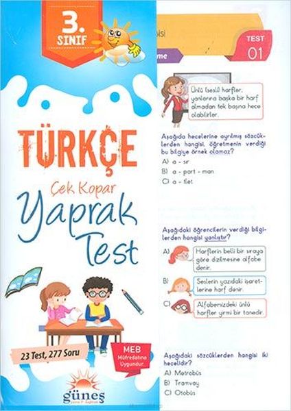 Güneş 3Sınıf Türkçe Çek Kopar Yaprak Test