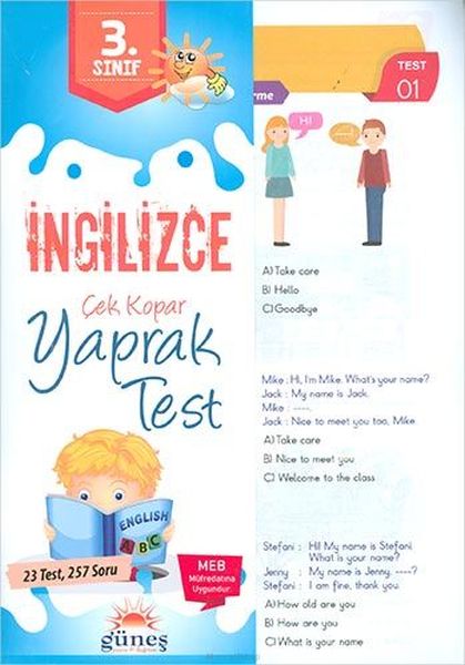 Güneş 3Sınıf İngilizce Çek Kopar Yaprak Test