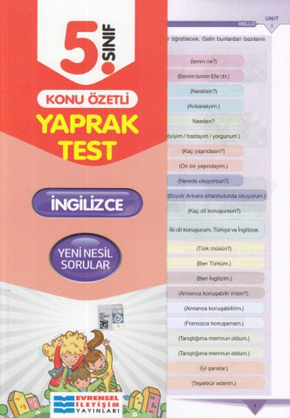 Evrensel 5 Sınıf İngilizce Konu Özetli Yaprak Test Yeni