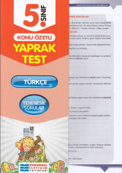 Evrensel 5 Sınıf Türkçe Konu Özetli Yaprak Test Yeni