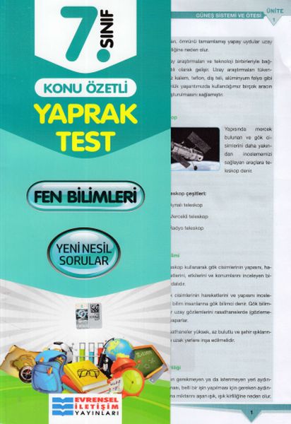 Evrensel 7 Sınıf Fen Bilimleri Konu Özetli Yaprak Test Yeni