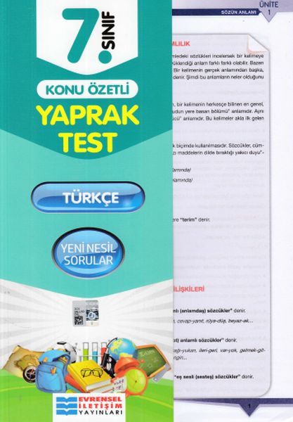 Evrensel 7 Sınıf Türkçe Konu Özetli Yaprak Test Yeni