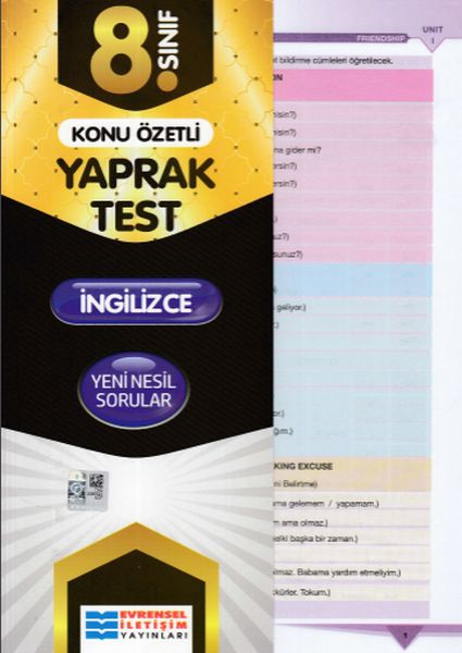 Evrensel 8 Sınıf İngilizce Konu Özetli Yaprak Test Yeni