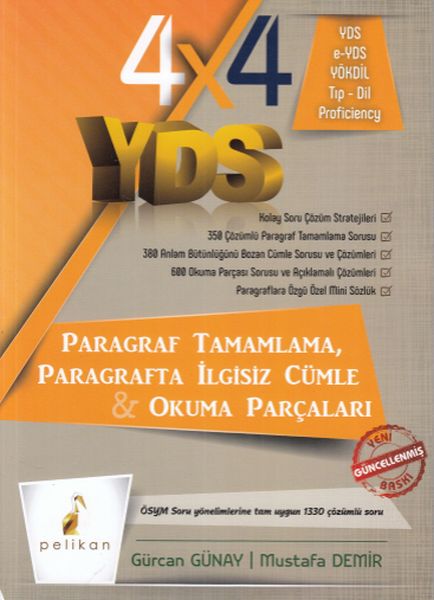 Pelikan 4x4 YDS Seti 2 Kitap Paragraf Tamamlama Paragrafta İlgisiz Cümle ve Okuma Parçaları Yeni