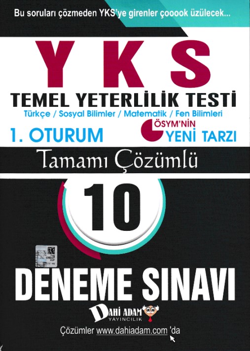 Dahi Adam YKS 1 Oturum Türkçe Temel Matematik Tamamı Çözümlü 10 Deneme Sınavı