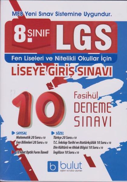 Bulut 8 Sınıf LGS Tüm Dersler 10 Fasikül Deneme Sınavı