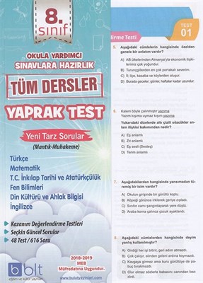 Bulut 8 Sınıf Tüm Dersler Yaprak Test