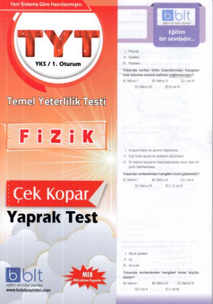 Bulut TYT Fizik Yaprak Test 1 Oturum  Yeni