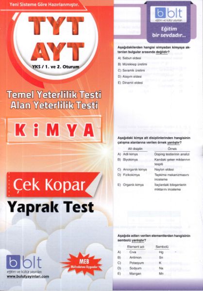 Bulut TYT AYT Kimya Yaprak Test 1 ve 2 Oturum  Yeni