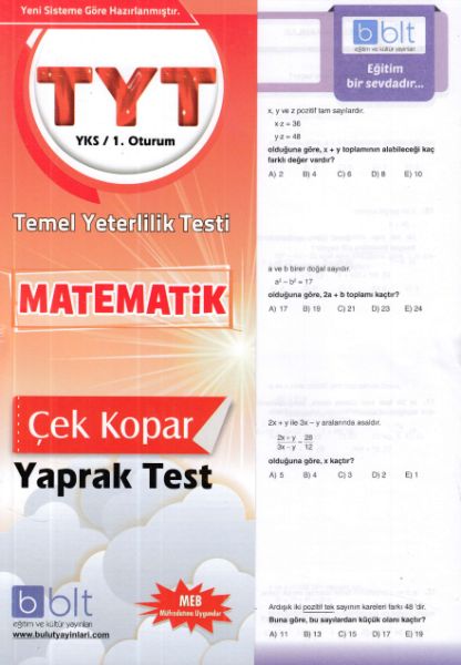 Bulut YKS TYT Matematik Yaprak Test 1 Oturum  Yeni