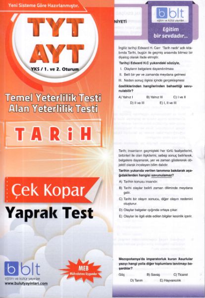 Bulut TYT AYT Tarih Yaprak Test 1 ve 2 Oturum Yeni