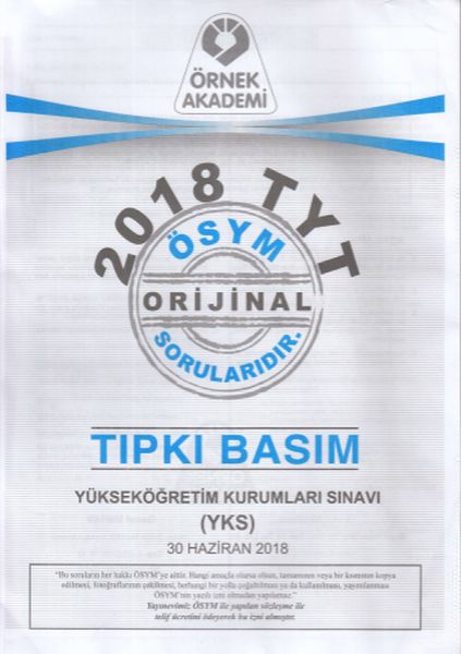 Örnek Akademi 2018 TYT Soru Kitapçığı Tıpkı Basım Yeni